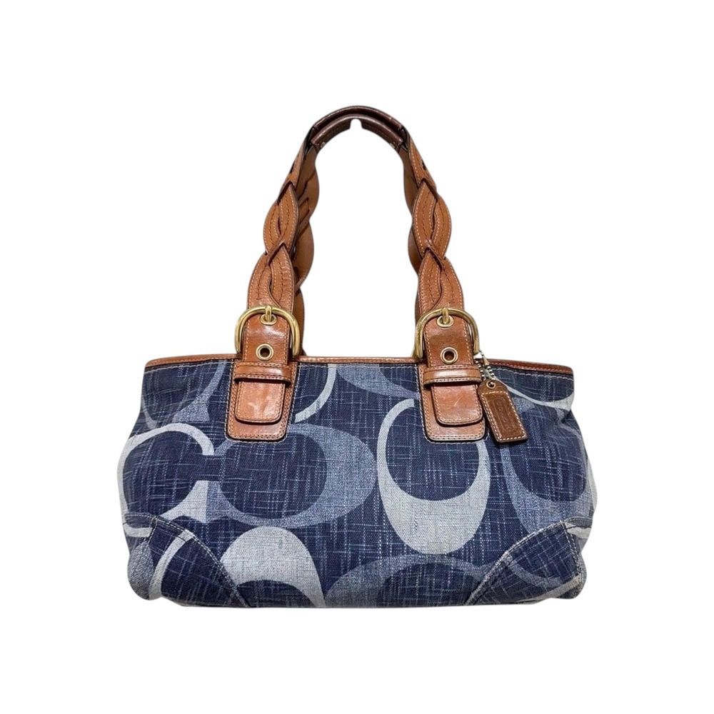 Coach Tonal Big C Signature Denim Zip Satchel Blue Leather Y2K 12195